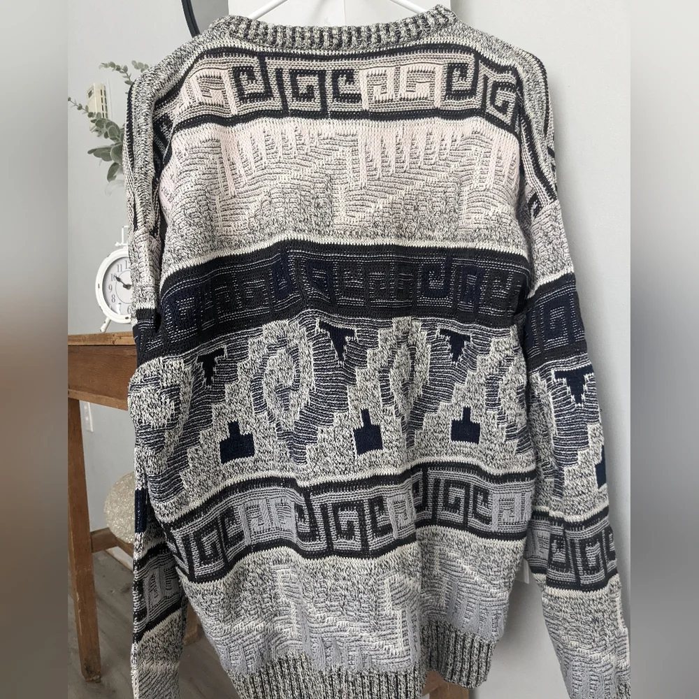 Vtg 80s Men's Sweater Geometric Pattern Chunky Knit Crewneck USA Size L - Picture 10 of 10